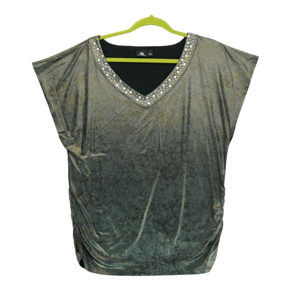 Rock & Republic Short Dolman Sleeve Embellished Metallic‎ Top Medium M